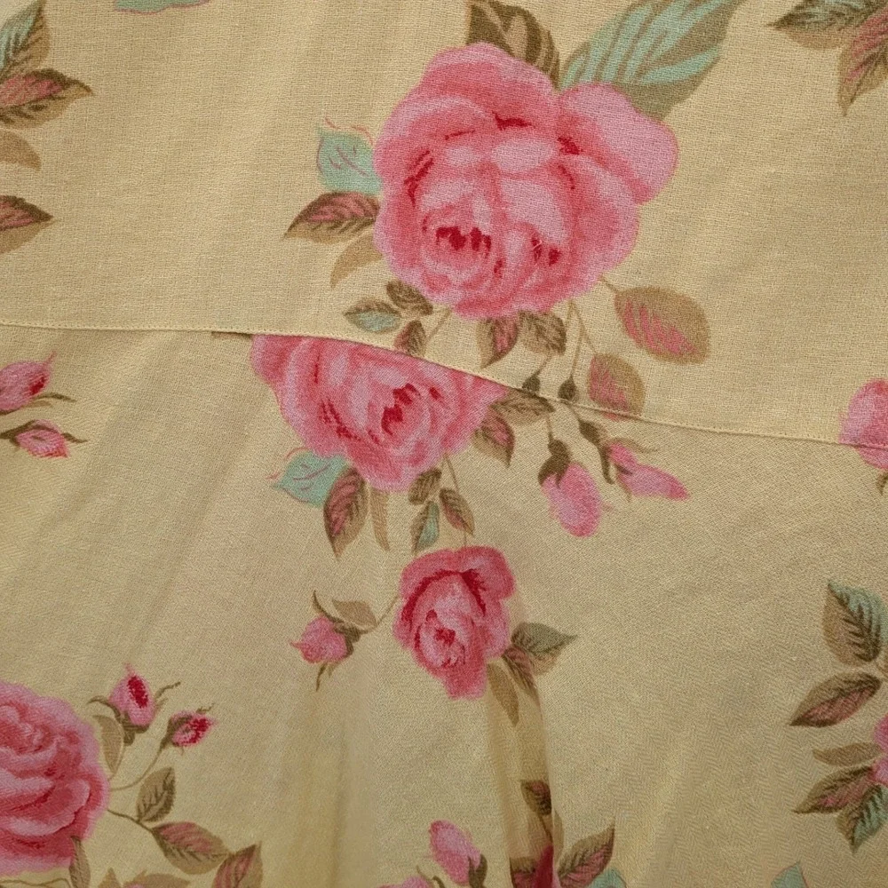 Boho Cottagecore Y2K 90s Yellow Pink Rose Floral LinenBlend‎ Blazer/Skirt 14 Set